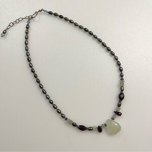 Freshwater Black Iridescent Pearls Natural Stones Glass & Faceted Bead Necklace